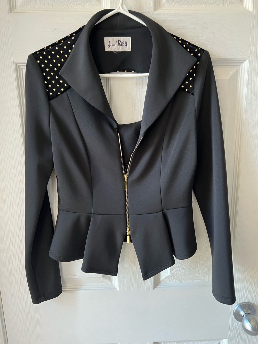 Joseph Ribkoff Black Peplum Jacket with Gold Stud Accents
